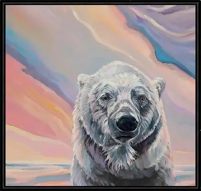 Белый медведь на фоне полярного сияния