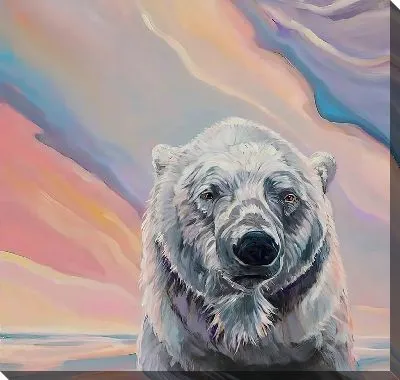 Белый медведь на фоне полярного сияния