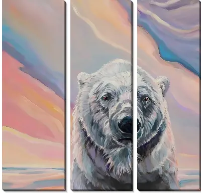 Белый медведь на фоне полярного сияния