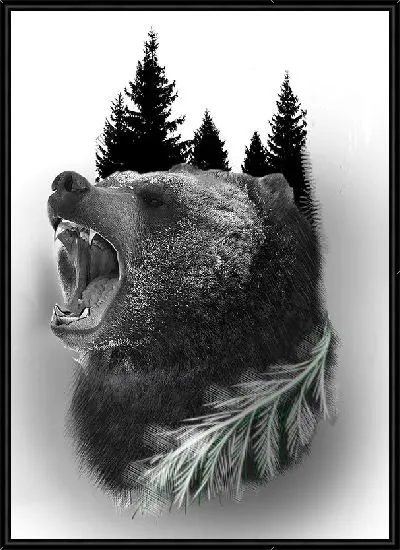 Картина Черно-белая двойная экспозиция с медведем