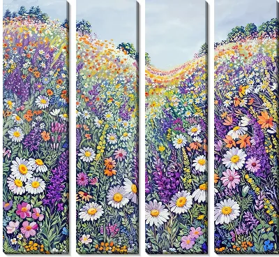 Модульная картина Лаванда и ромашки