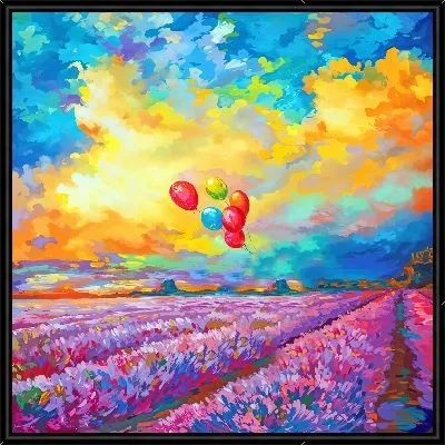 Девочка с воздушными шарами на лавандовом поле