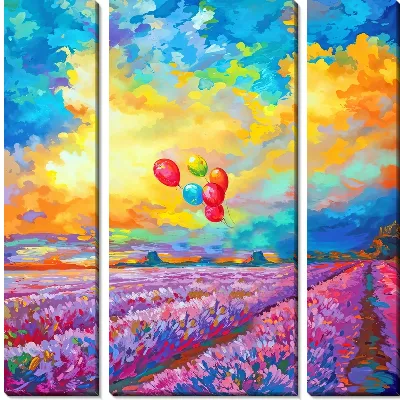 Девочка с воздушными шарами на лавандовом поле