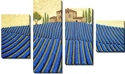 Модульная картина Дома на возвышенности перед лавандовым полем