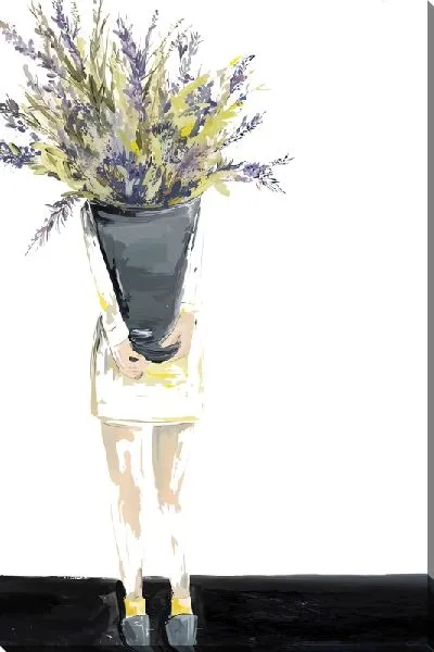 Картина маслом Девушка с кашпо лаванды в руках