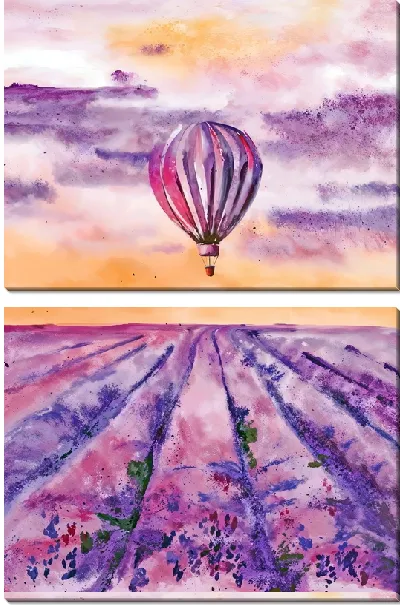 Модульная картина Воздушный шар над лавандовым полем