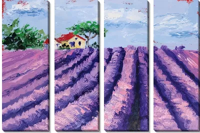 Модульная картина Лавандовое поле на фоне домика