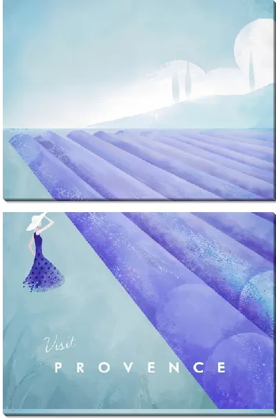 Модульная картина Девушка у поля с лавандой в Провансе