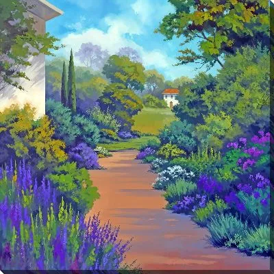 Картина маслом Летний пейзаж в Провансе с тропинкой между лавандой