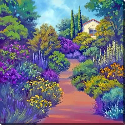 Картина маслом Пейзаж в Провансе с лавандой и другими цветами
