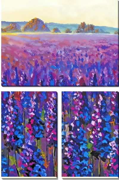 Модульная картина Вечер на лавандовом поле