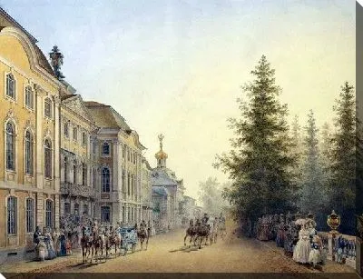 Придворный выезд от главного подъезда Большого дворца в Петергофе (The court departure from the main entrance to the Grand Palace in Peterhof)