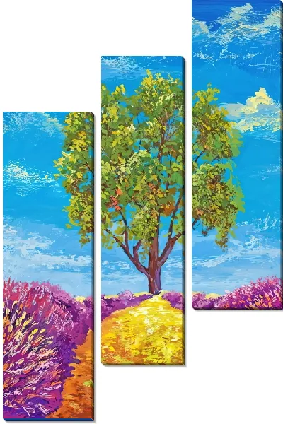 Модульная картина Тропинка к дереву между лавандой