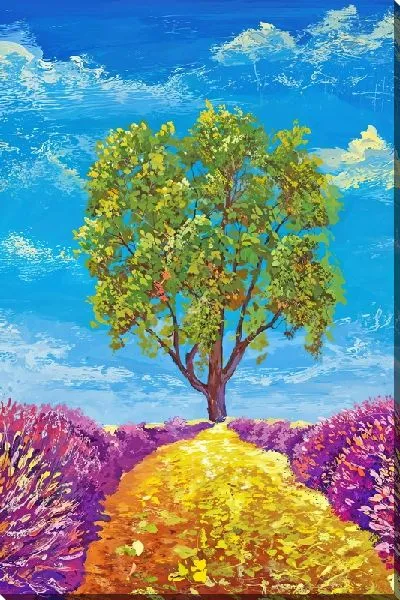Картина маслом Тропинка к дереву между лавандой