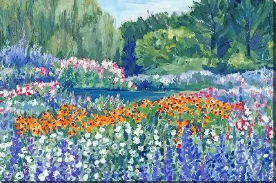 Картина маслом Поле лаванды перед лесом