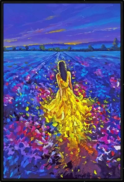 Картина Девушка в желтом плане на лавандовом поле