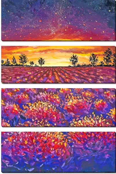 Модульная картина Закат на лавандовом поле