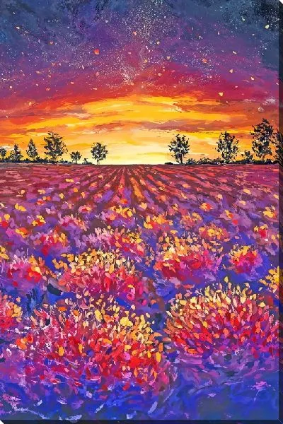 Картина маслом Закат на лавандовом поле