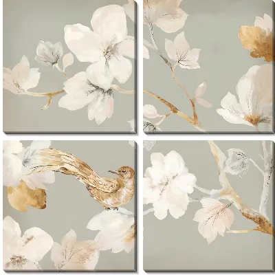 Модульная картина Магнолии и птица