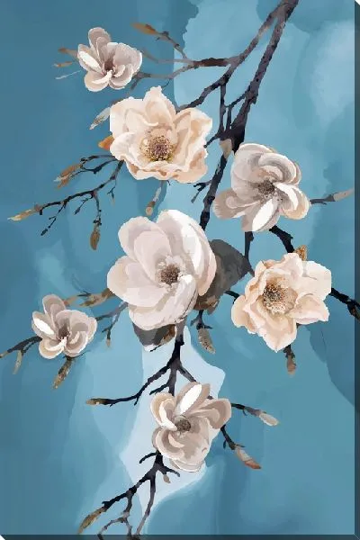 Картина маслом Белые магнолии на черной ветке