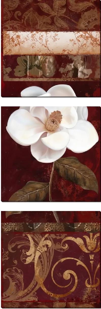 Модульная картина Цветок магнолии на бордовом фоне