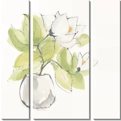 Модульная картина Магнолия в стеклянной вазе