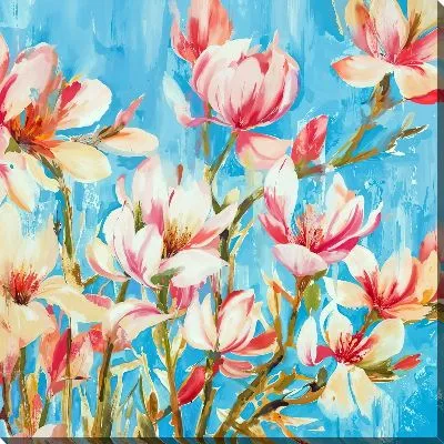 Картина маслом Нежные цветы магнолии розового оттенка