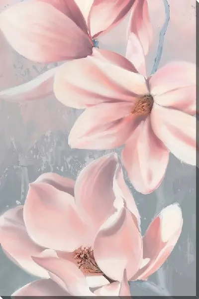 Картина маслом Розовые магнолии на светло-сером фоне