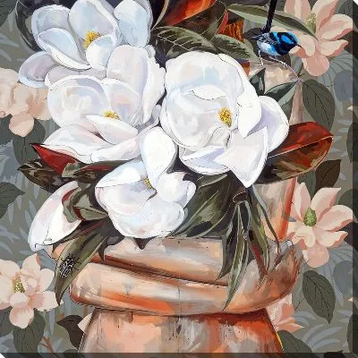 Картина маслом Натюрморт с магнолиями в горшке