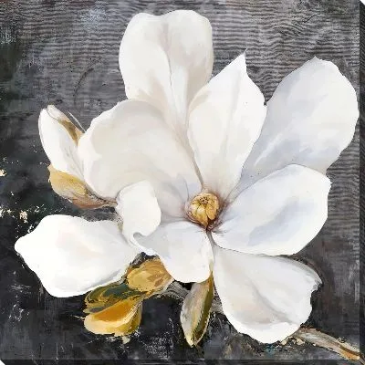 Картина маслом Бутон магнолии на сером фоне