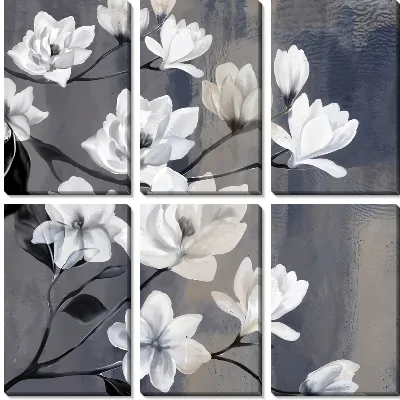 Модульная картина Ветки магнолии на сроем фоне