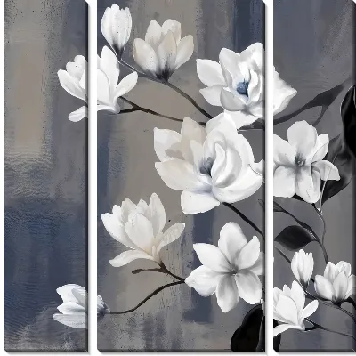 Модульная картина Ветки магнолии на сроем фоне №2