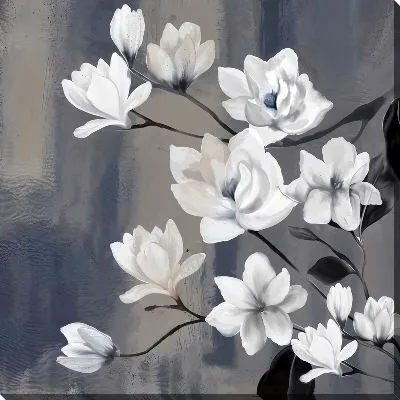 Картина маслом Ветки магнолии на сроем фоне №2