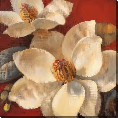 Картина маслом Магнолия на красном фоне