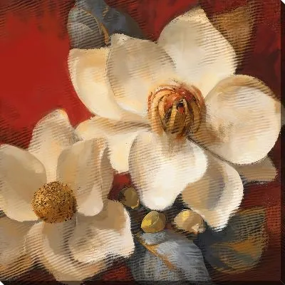 Картина маслом Магнолия на красном фоне №2