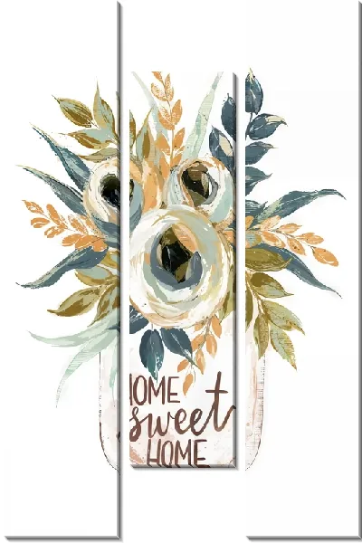 Модульная картина Home seet home и магнолия в вазе