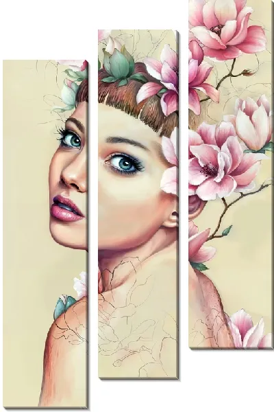 Модульная картина Девушка с магнолией