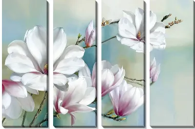 Модульная картина Композиция с магнолиями пастельных тонов