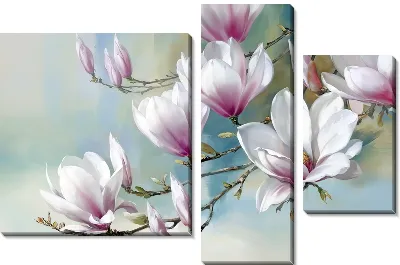 Модульная картина Композиция с магнолиями пастельных тонов №2