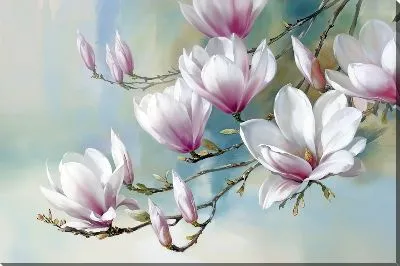 Картина маслом Композиция с магнолиями пастельных тонов №2