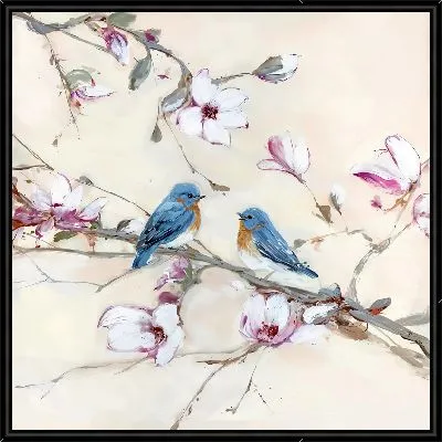 Две птицы на ветке с магнолией