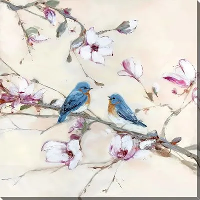 Две птицы на ветке с магнолией