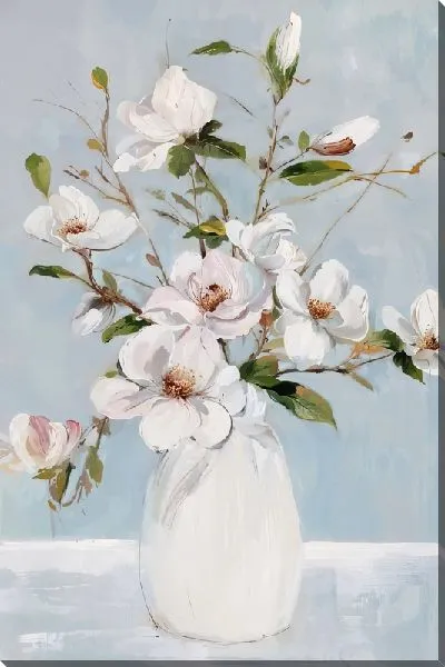 Картина маслом Букет магнолии в белой вазе