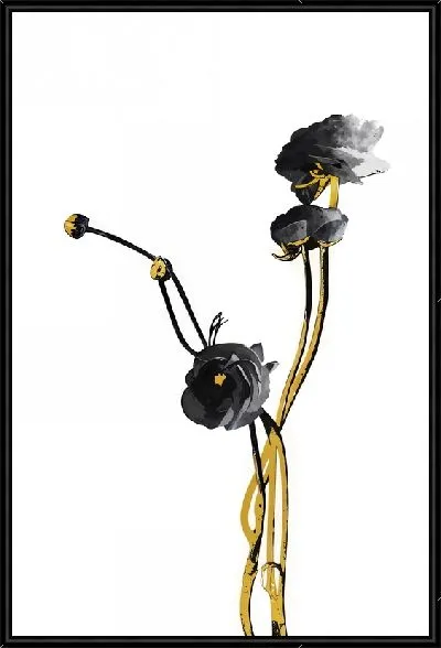 Картина Черные цветки на золотых стеблях