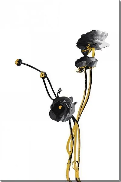 Постер Черные цветки на золотых стеблях