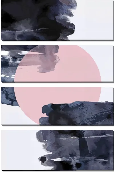 Модульная картина Японский мотив с розовым кругом и черными мазками