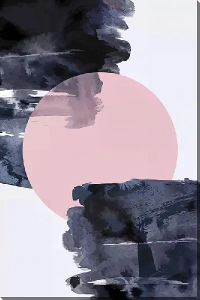 Постер Японский мотив с розовым кругом и черными мазками