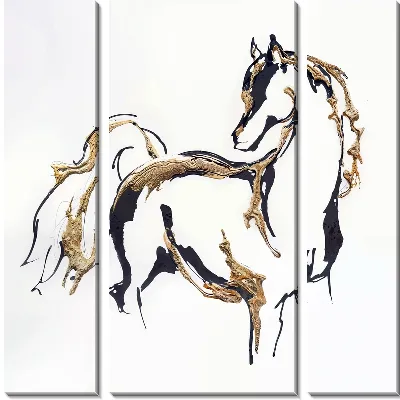 Модульная картина Лошадь с золотой обводкой