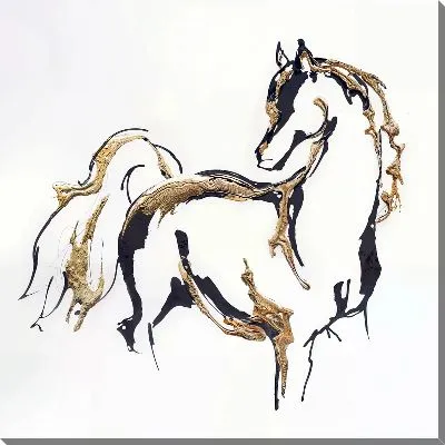Картина маслом Лошадь с золотой обводкой