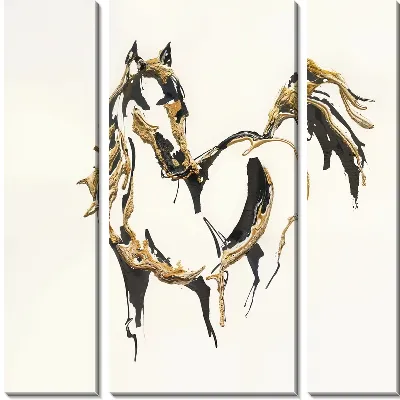 Модульная картина Лошадь в стиле минимализм с золотыми включениями